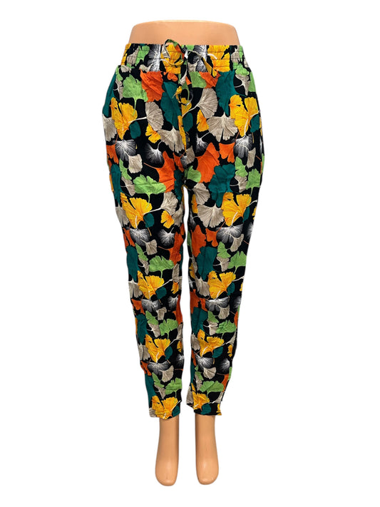 -LUCHTIGE ZOMERBROEK MET PRINT GROEN/GEEL -FEMKE