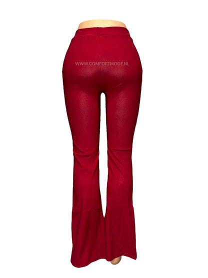 -COMFORTBROEK ROOD FLARED MET SPLIT