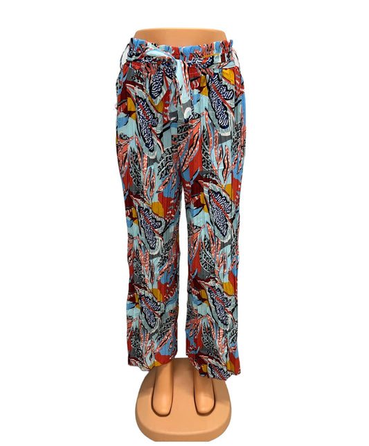 AIRY SUMMER PANTS WITH PRINT BLUE/RED - EVI