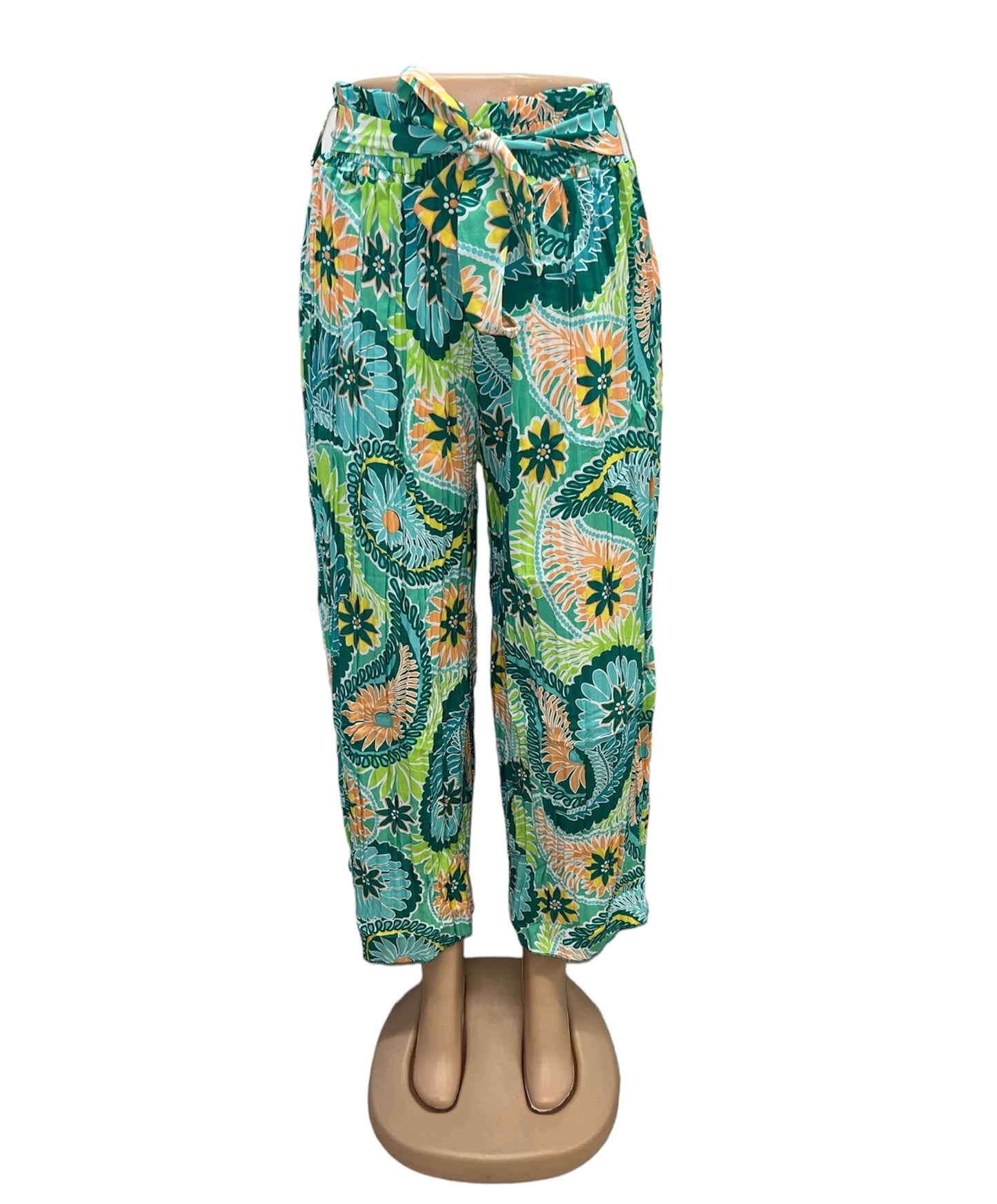 LUCHTIGE ZOMER BROEK MET PRINT GROEN/ORANJE -NINA