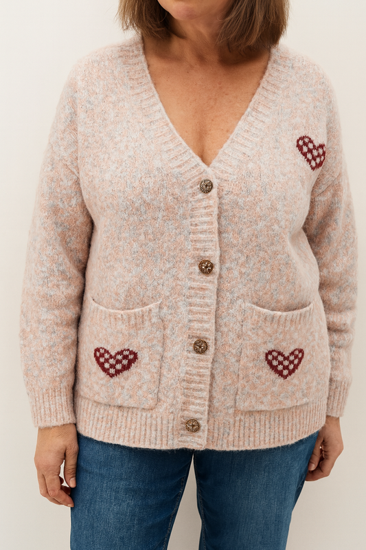 Gebreid vest met hartjes – roze melange