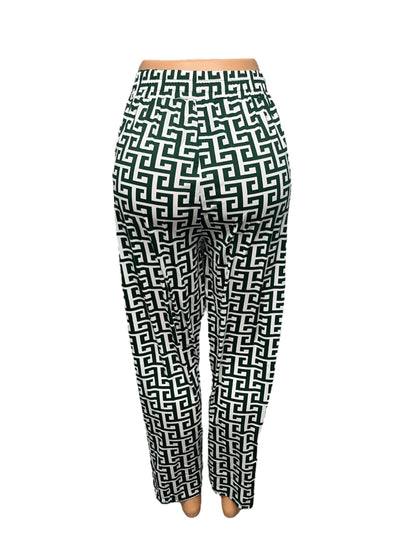 LUCHTIGE ZOMERBROEK MET PRINT GROEN/WIT - ANNA