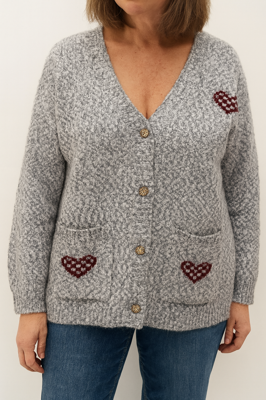 Gebreid vest met hartjes – grijs melange