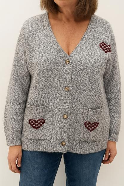 Gebreid vest met hartjes – grijs melange