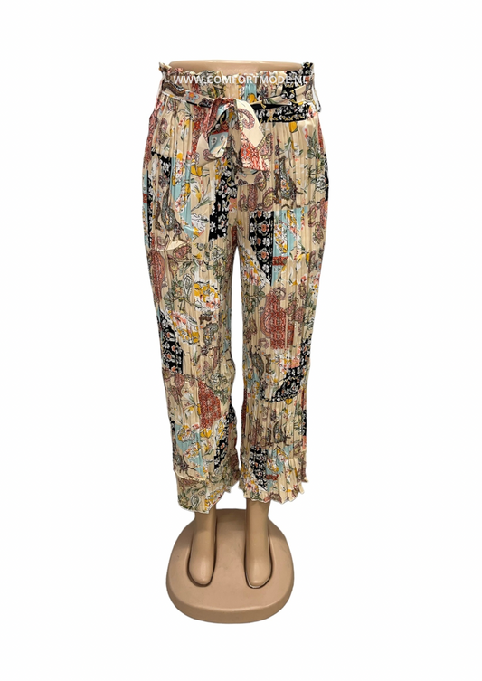 AIRY SUMMER PANTS WITH PRINT BEIGE - ANNA