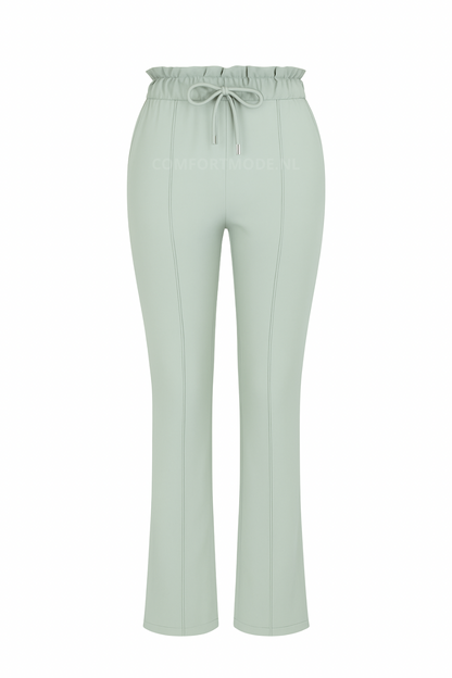R272 -COMFORTBROEK STRAIGHT LEG MET VETERS GROEN/GRIJS