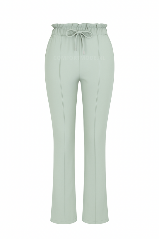 R272 -COMFORTBROEK STRAIGHT LEG MET VETERS GROEN/GRIJS