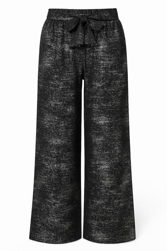 LUCHTIGE ZOMERBROEK MET PRINT ZWART/ZILVER -GLITTER