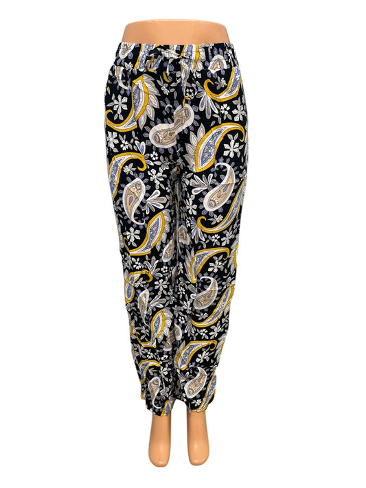 -LUCHTIGE ZOMERBROEK MET PRINT ZWART/GEEL -VICKY