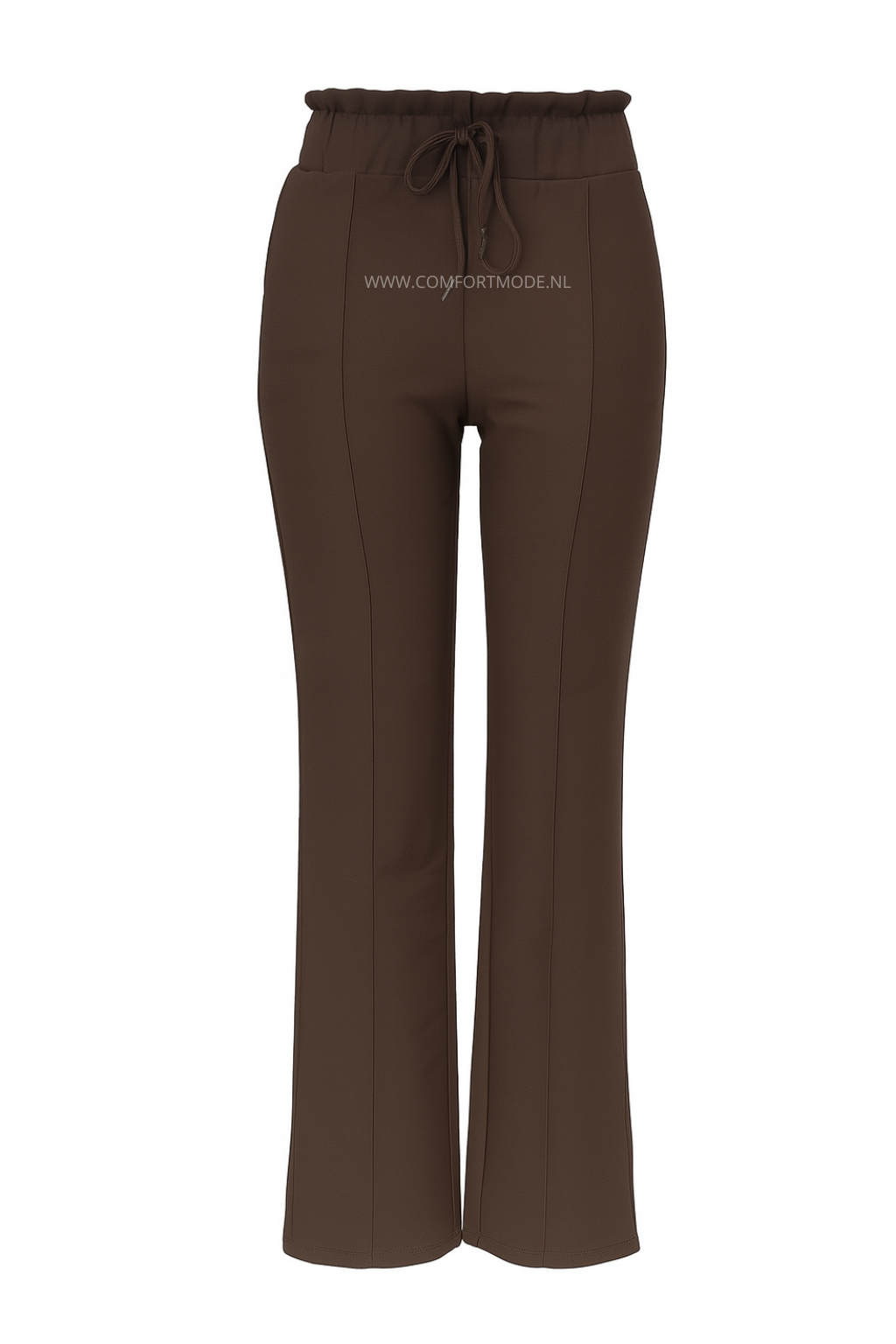 R272- COMFORT BROEK STRAIGHT LEG MET VETERS BROWN