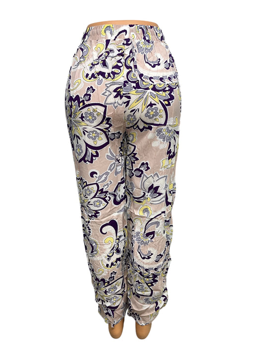 -LUCHTIGE ZOMERBROEK MET PRINT BEIGE/PAARS -KIKI