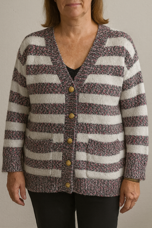 Gestreept gebreid vest- Zwart/Roze