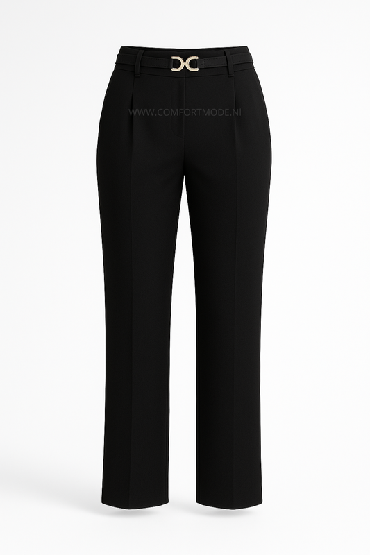 -COMFORTBROEK STRAIGHT LEG ZWART MET KETTINKJE