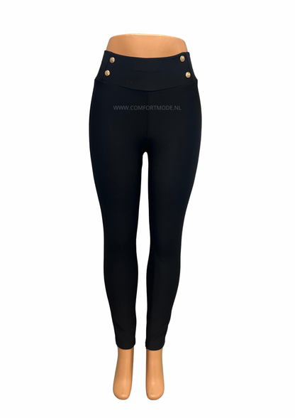 -COMFORTBROEK ZWART MET GOUDEN KNOOPJES