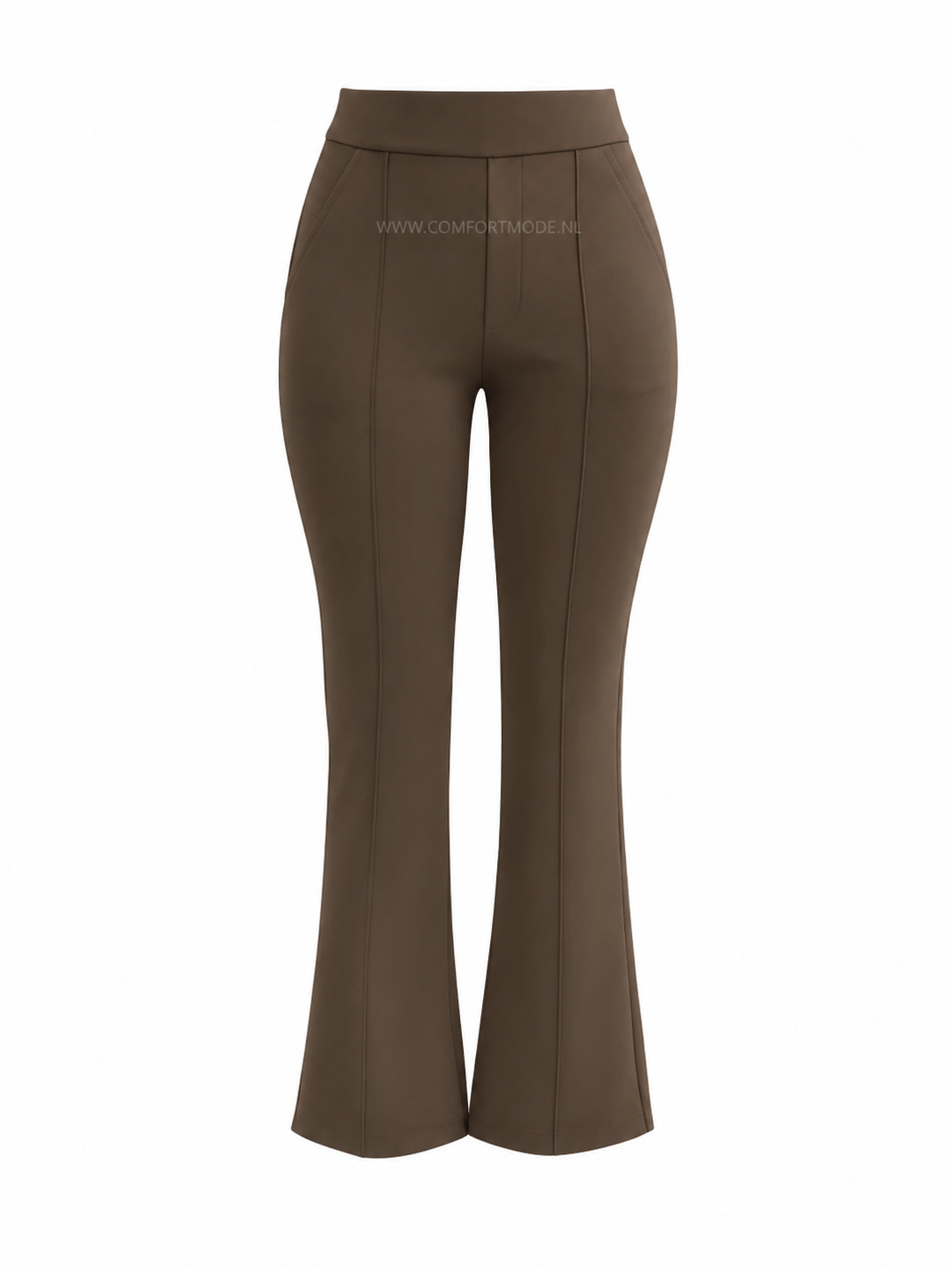 R259- COMFORTBROEK TALL FLARED TAUPE