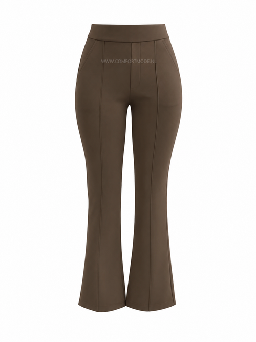 R259- COMFORTBROEK TALL FLARED TAUPE