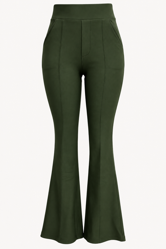 R259 -COMFORTBROEK FLARED TALL OLIJFGROEN