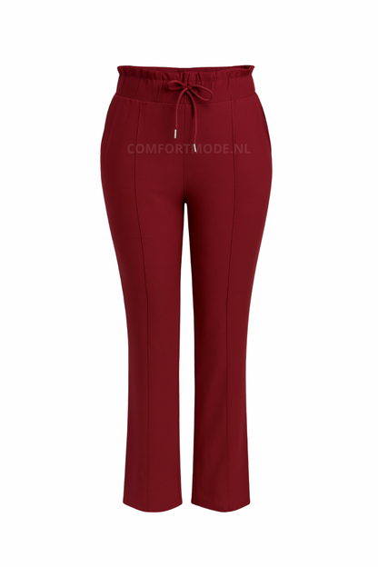 R272- COMFORTBROEK STRAIGHT LEG MET VETERS BORDEAUXROOD