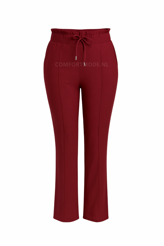 R272- COMFORTBROEK STRAIGHT LEG MET VETERS BORDEAUXROOD