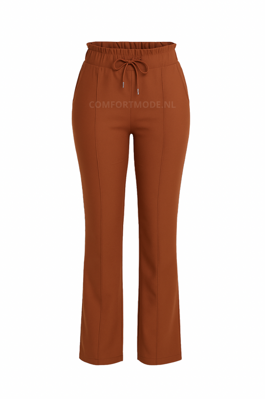 R272- COMFORTBROEK STRAIGHT LEG MET VETERS MOKKA