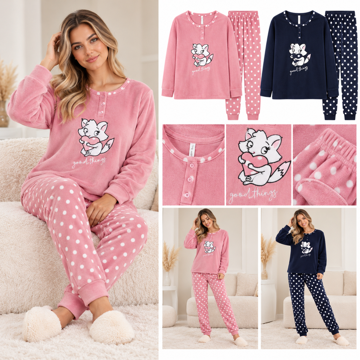 PYJAMA ZACHT MUIS EN STIPPEN
