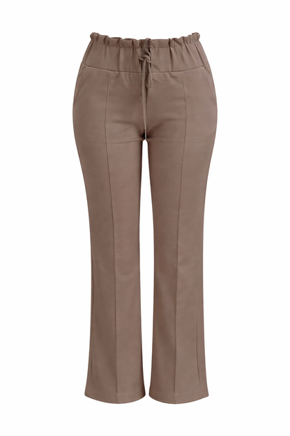 R272- COMFORTBROEK STRAIGHT LEG MET VETERS TAUPE