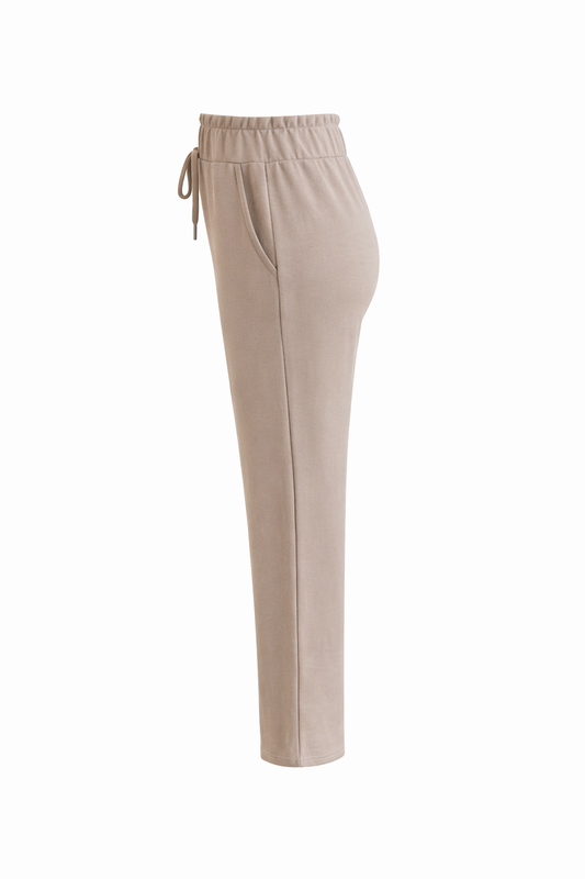 R602- COMFORTBROEK STRAIGHTLEG VETERS LICHT TAUPE ZOMERSTOF
