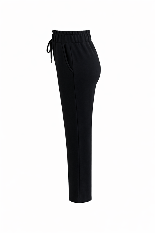 R602- COMFORTBROEK STRAIGHTLEG VETERS ZWART ZOMERSTOF