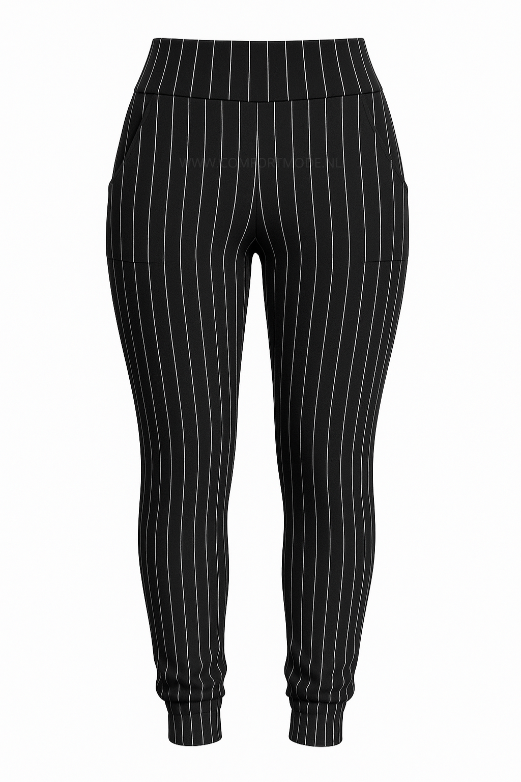 R216-1 -COMFORTBROEK ZWART KRIJTSTREEP
