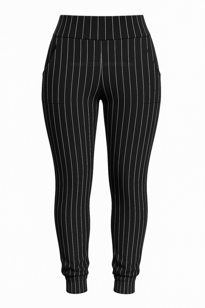 R216-1 -COMFORTBROEK ZWART KRIJTSTREEP