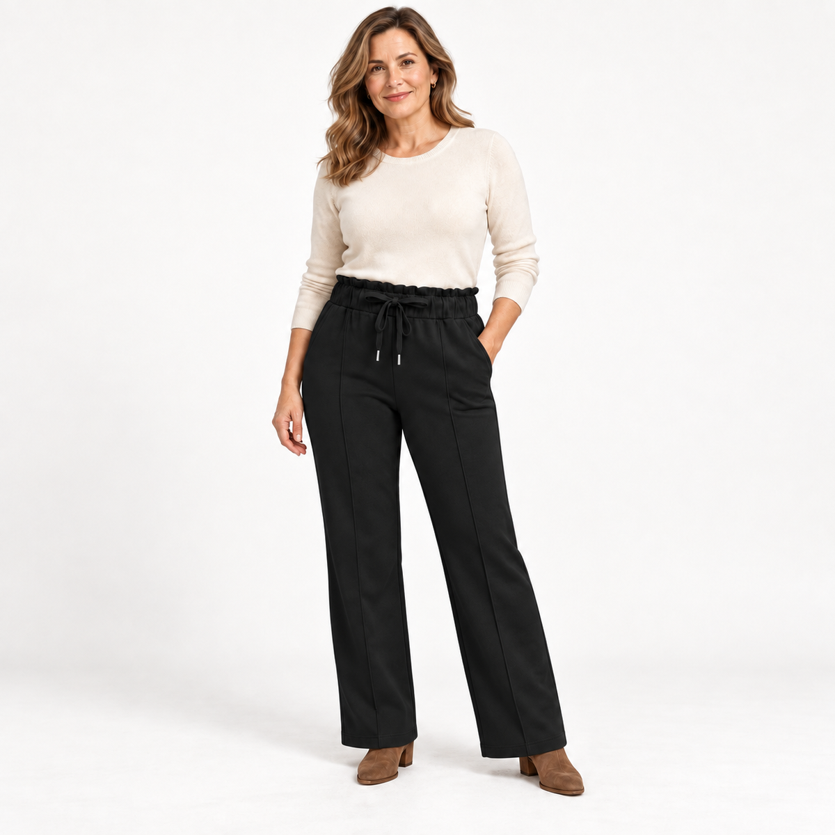 R605 -COMFORTBROEK STRAIGHTLEG ZWART THERMO