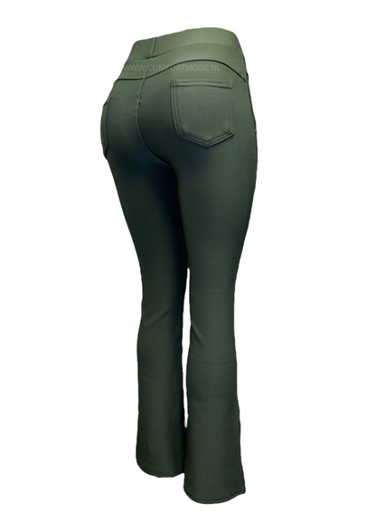 -FLAIRED BROEK GROEN COMFORTBROEK